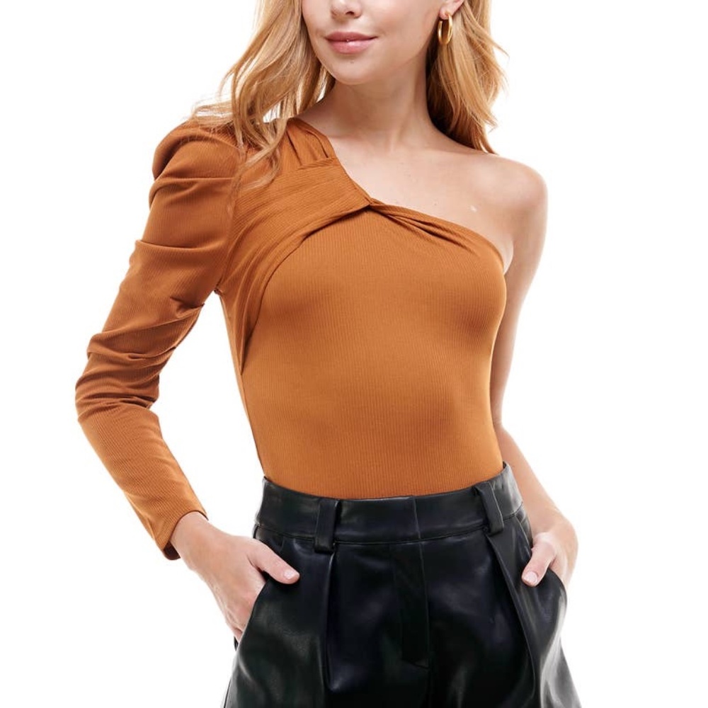 Knit One Shoulder Burnt Orange Bodysuit
